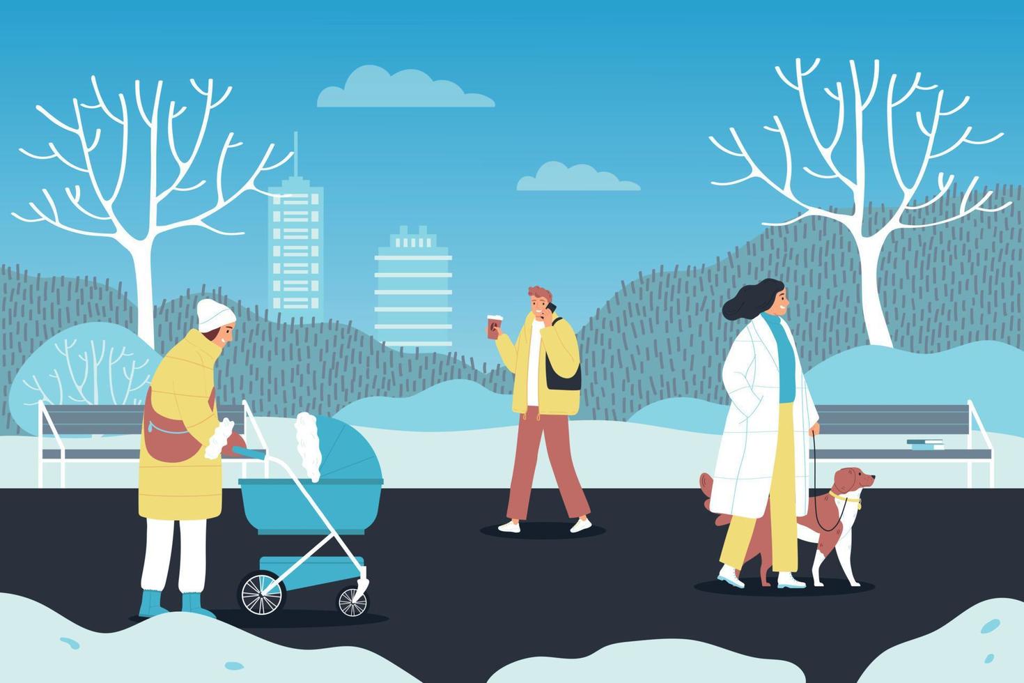 mensen winter uitloper illustratie vector