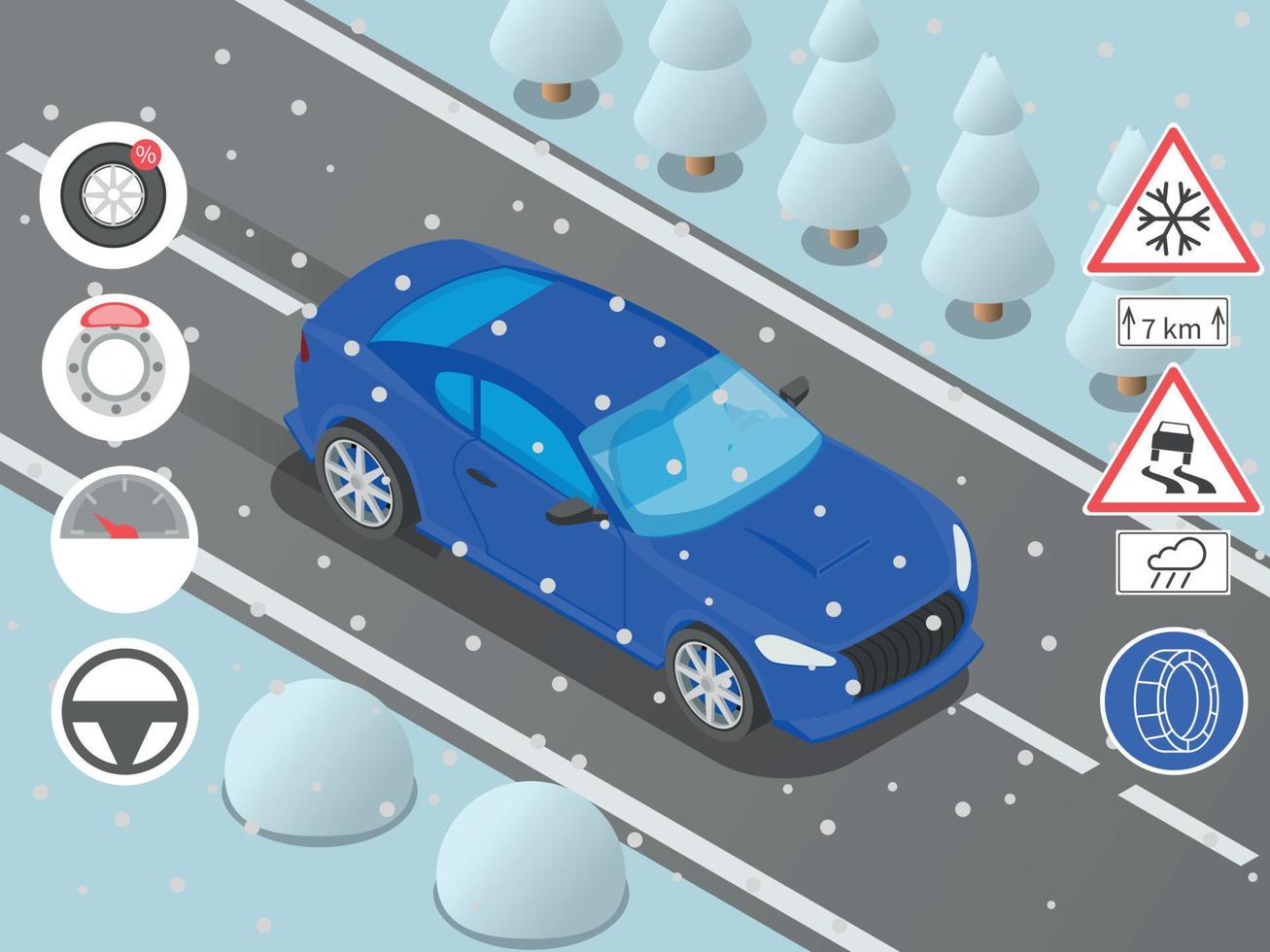 winter het rijden auto infographics vector