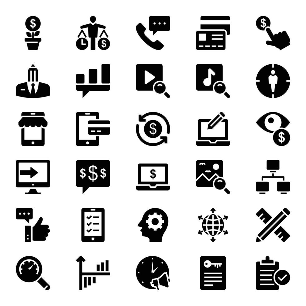 glyph pictogrammen voor seo en web. vector