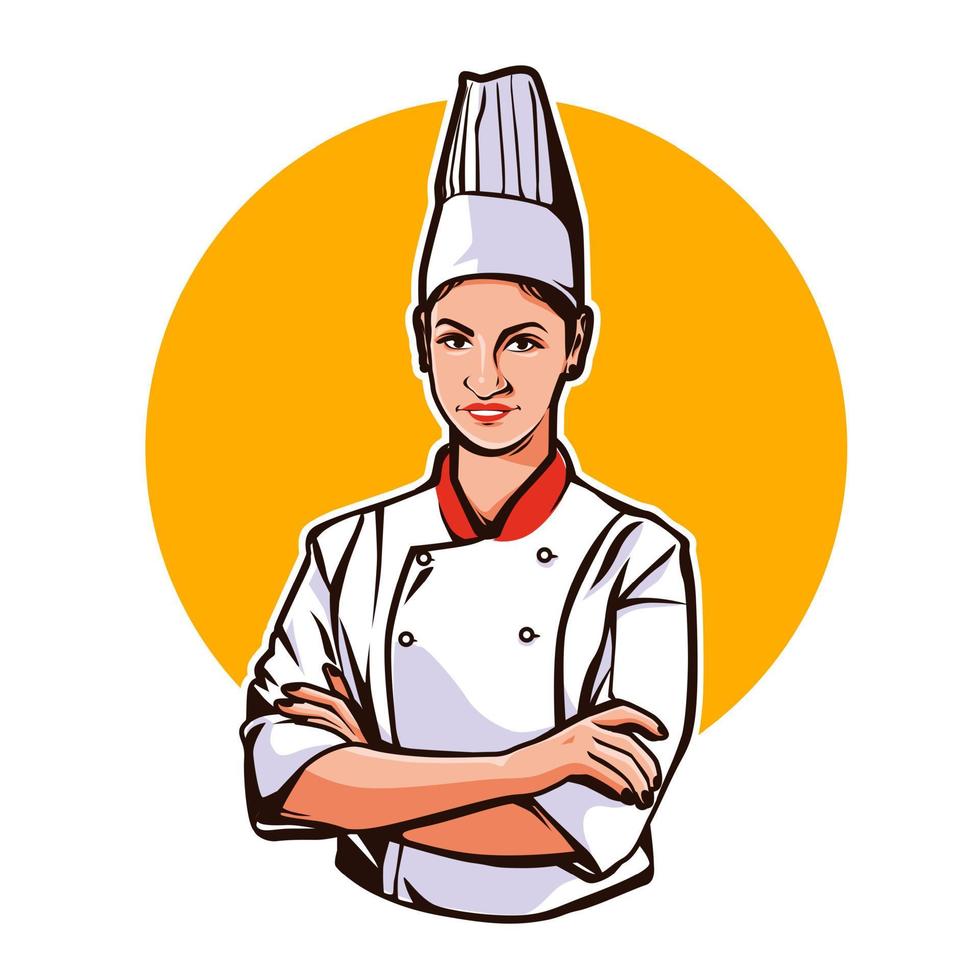 chef vrouw ontwerp chef koken in pet symbool of logo. restaurant, voedsel concept vector