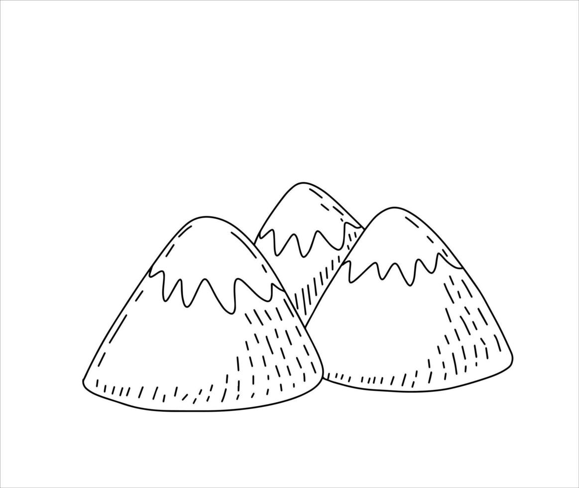 berg landschap in kinderen tekening stijl. rots nok. zwart en wit illustratie vector
