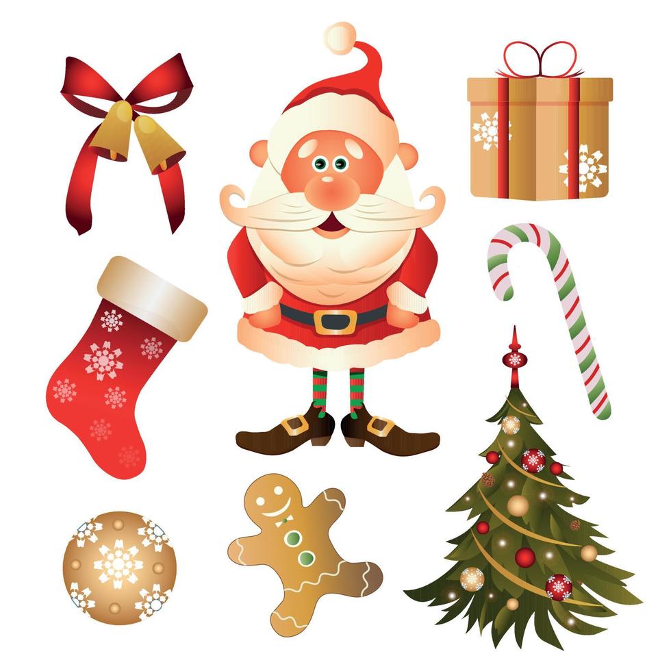 feestelijk reeks met de kerstman claus en decoratief Kerstmis elementen. kleurrijk vakantie vector illustratie