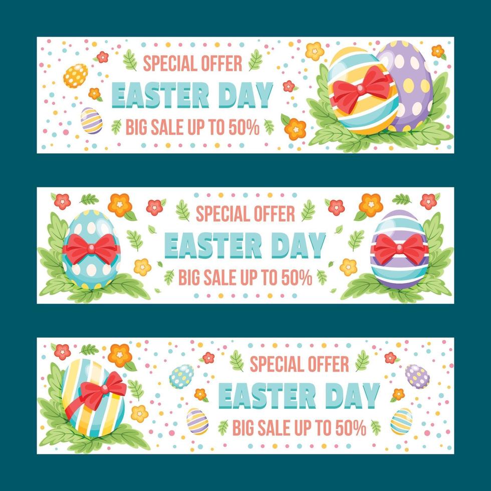 kleurrijke paasdag verkoop banner set met eieren vector