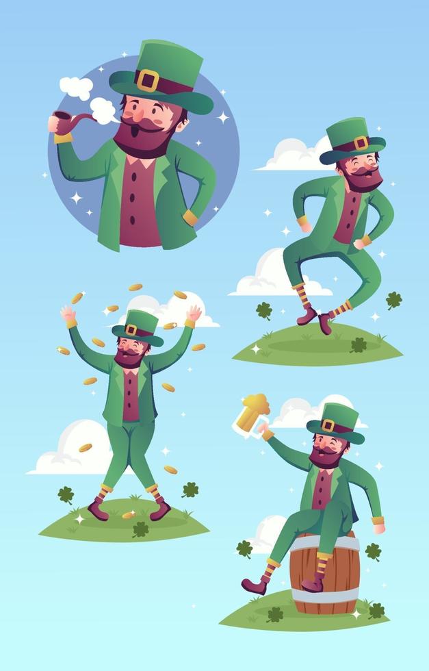 verzameling van leprechaun karakters van geluk vector