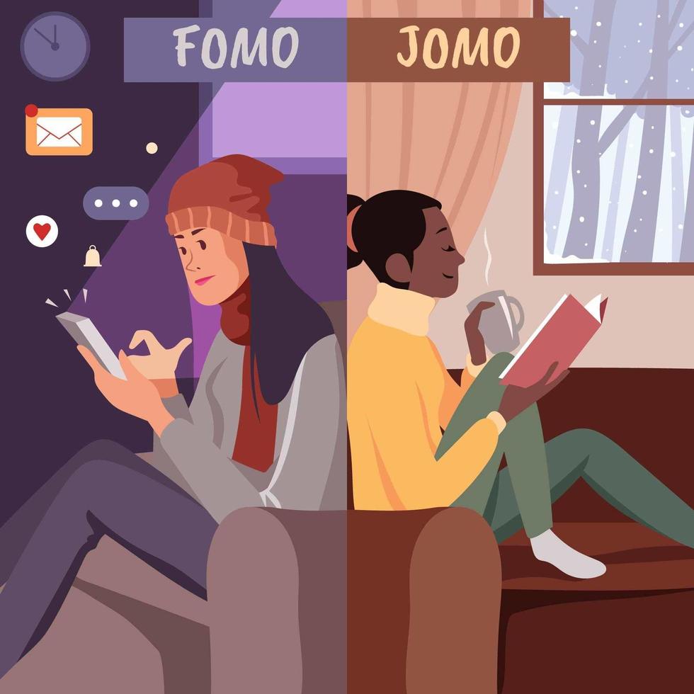 fomo en jomo concept vector