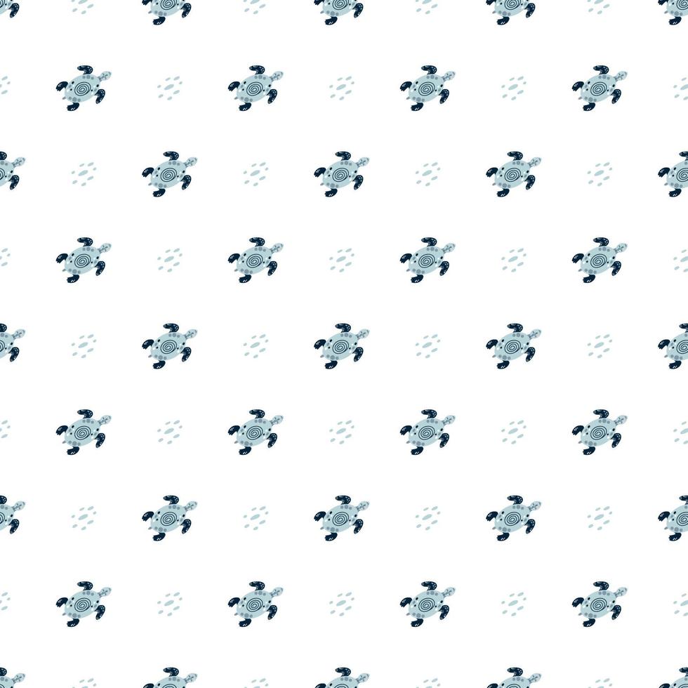 zee schildpad naadloos patroon schattig zwemmen blauw schildpadden. jongens nautische patroon behang. zee baby kinderen achtergrond, oppervlakte texturen. hand- getrokken oceaan dieren. gemakkelijk zomer vector illustratie.