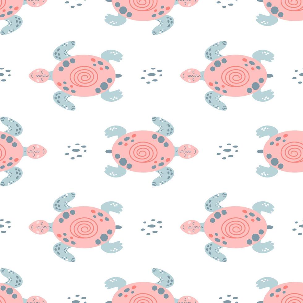 roze zee schildpad naadloos patroon schattig zwemmen roze schildpadden. meisjes nautische patroon behang. zee baby kinderen achtergrond, oppervlakte texturen. hand- getrokken oceaan dieren gemakkelijk zomer vector illustratie.