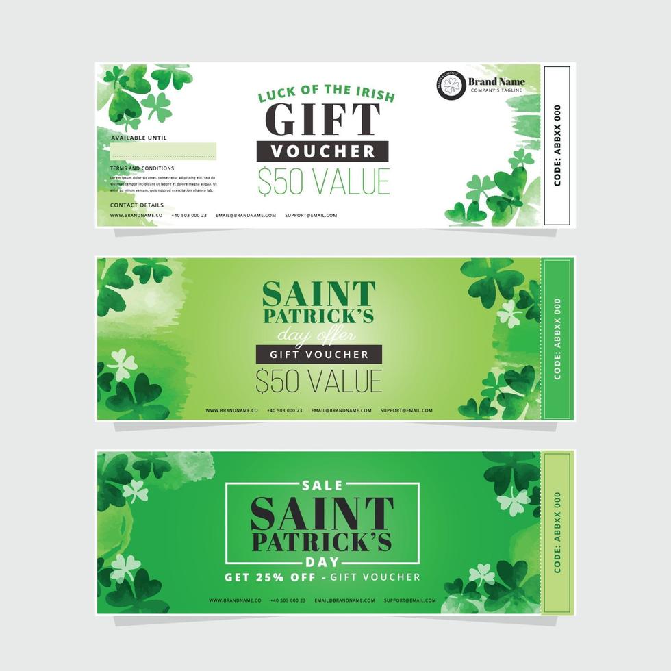 saint patrick's day aquarel vouchers vector