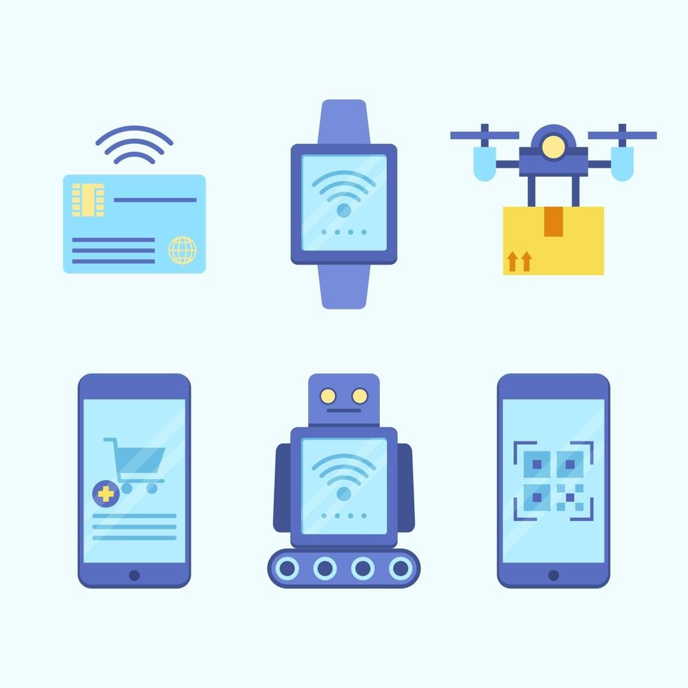 blauwe contactloze technologie icon set vector