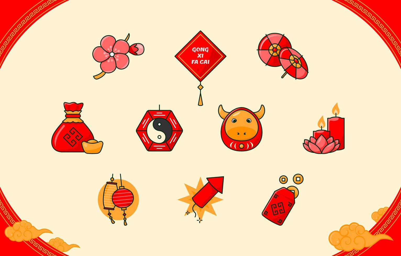 Chinees Nieuwjaar icon set vector