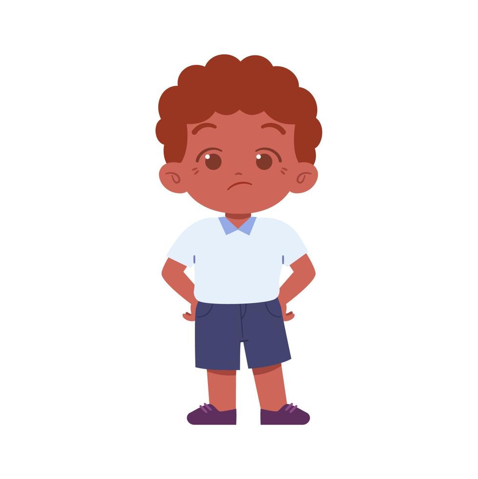 weinig jongen karakter. elementair school- kinderen vervelend uniform illustratie vector