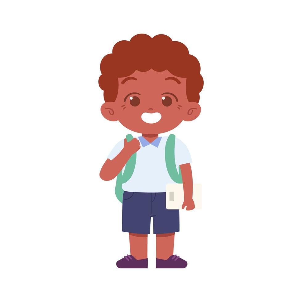 weinig jongen karakter. elementair school- kinderen vervelend uniform illustratie vector