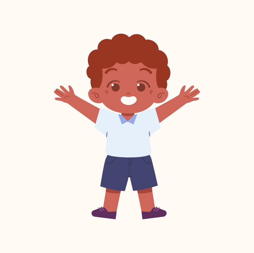 weinig jongen karakter. elementair school- kinderen vervelend uniform illustratie vector