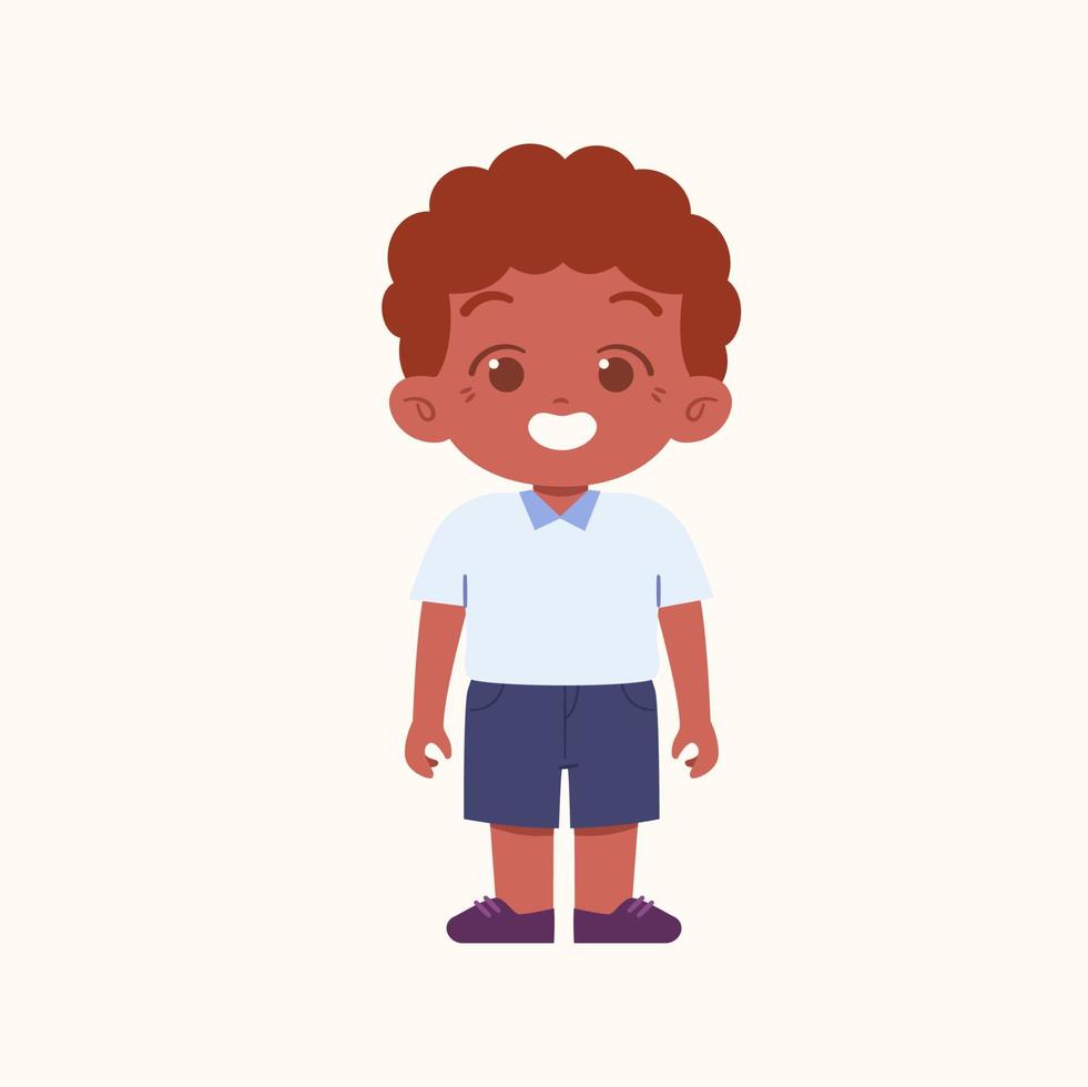 weinig jongen karakter. elementair school- kinderen vervelend uniform illustratie vector