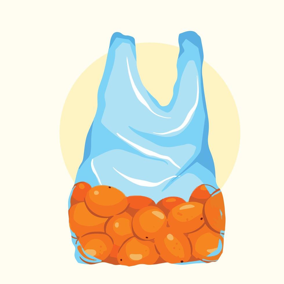 oranje fruit in plastic zak vector illustratie geïsoleerd Aan plein sjabloon. natuurlijk voedsel tekening met tekenfilm gemakkelijk vlak kunst stijl.