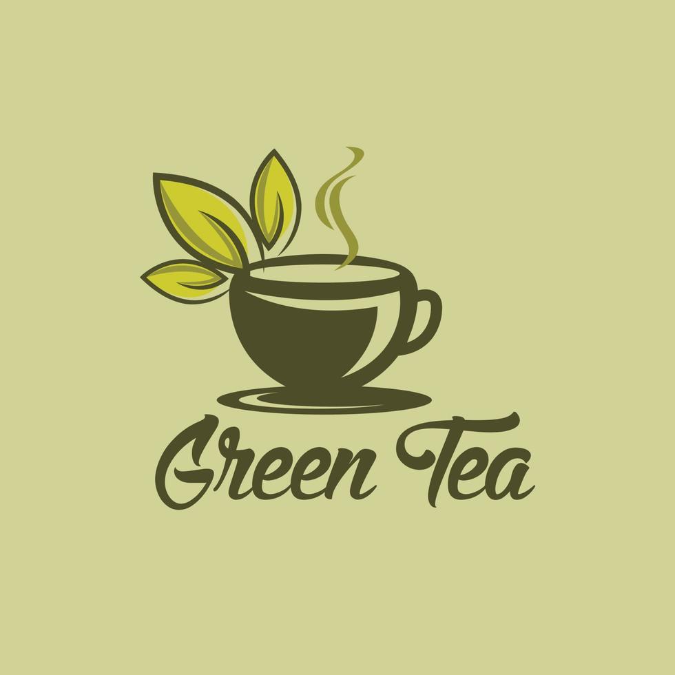kruiden groen thee kop logo, kruiden drinken embleem, groen blad met mok logo vector