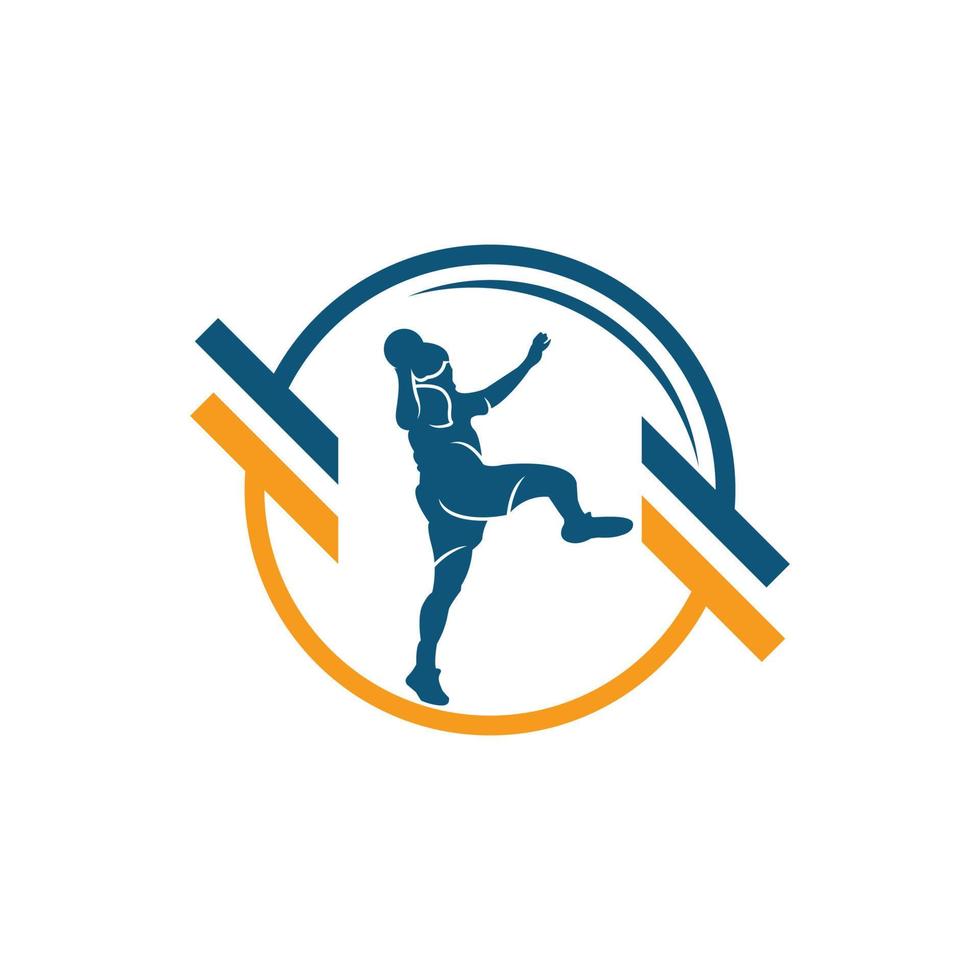 handbal vector teken. abstract kleurrijk silhouet van speler voor toernooi logo of kenteken. handbal logo team