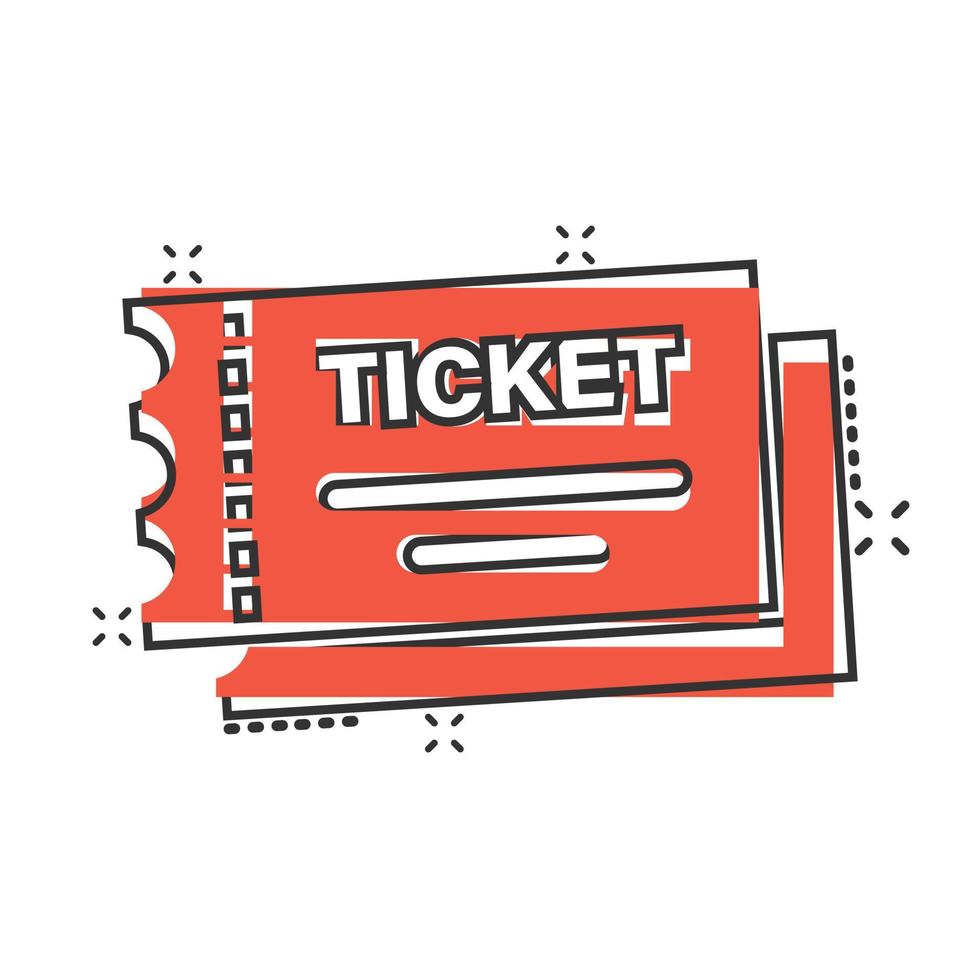 bioscoop ticket icoon in grappig stijl. toegeven een coupon Ingang tekenfilm vector illustratie Aan wit geïsoleerd achtergrond. ticket plons effect bedrijf concept.
