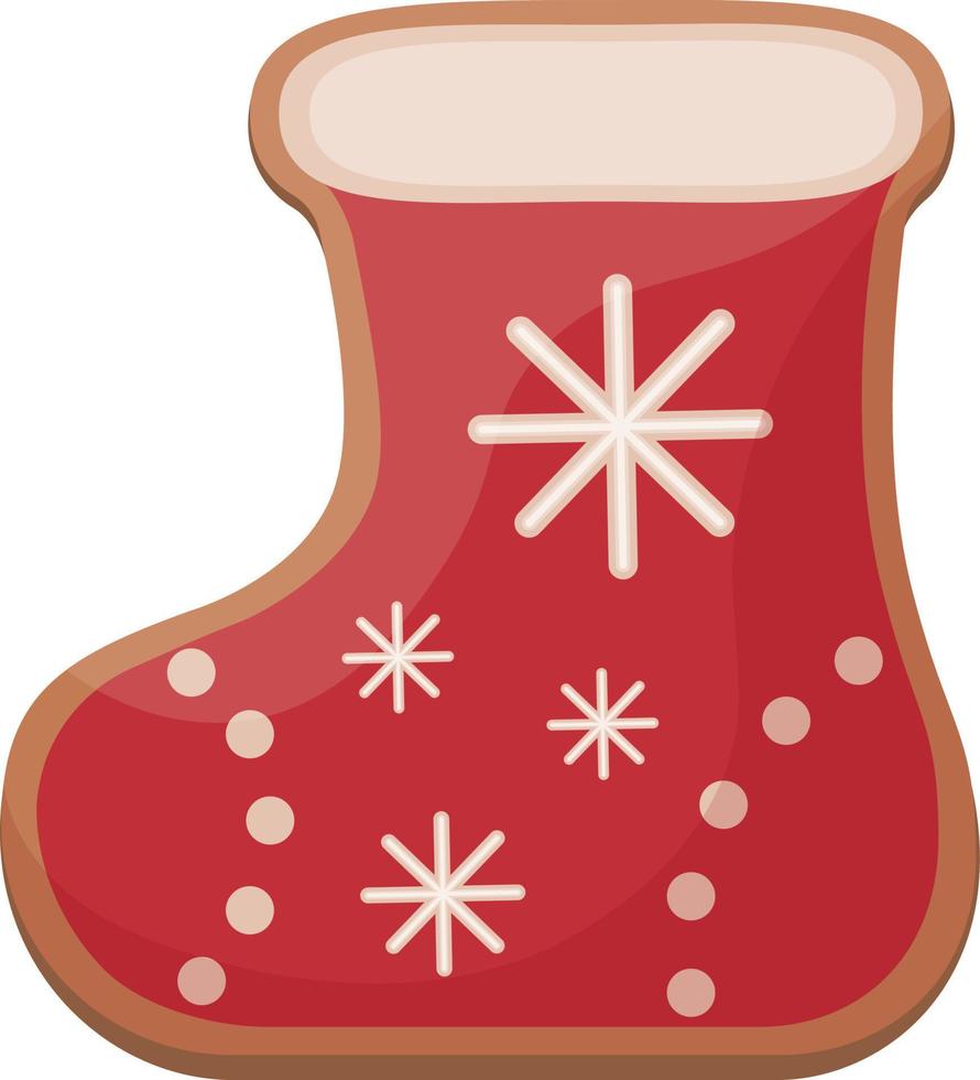 schattig Kerstmis peperkoek versierd met rood glazuur, Kerstmis peperkoek in de vorm van een laars. feestelijk gebakjes versierd met glazuur. Kerstmis koekjes in de vorm van een sok. geïsoleerd vector