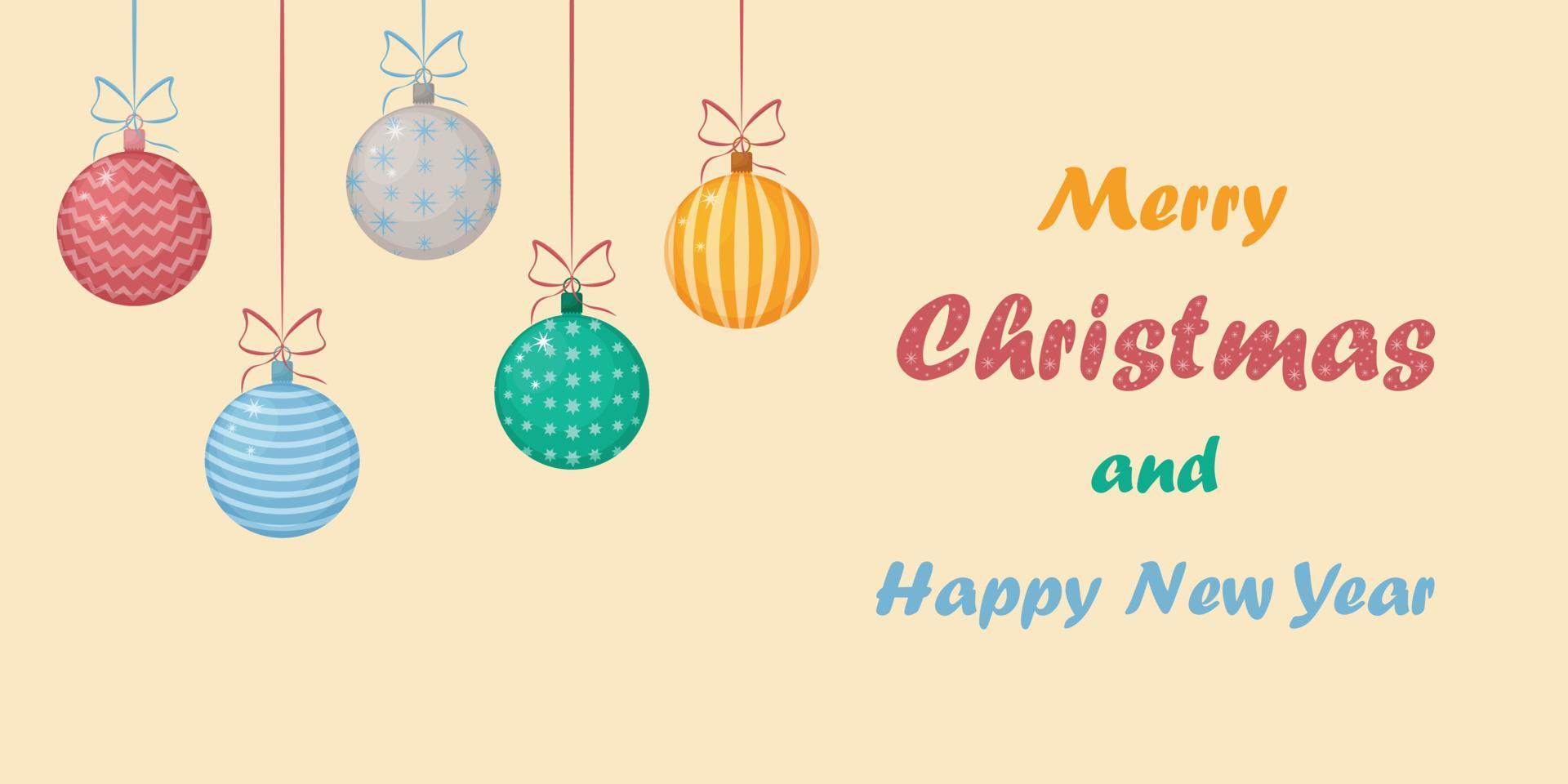een helder feestelijk nieuw jaar s kaart. een felicitatie- folder met Gefeliciteerd Aan de nieuw jaar en kerstmis. een ansichtkaart voor het drukken met de beeld van Kerstmis boom speelgoed Aan een beige achtergrond. vector