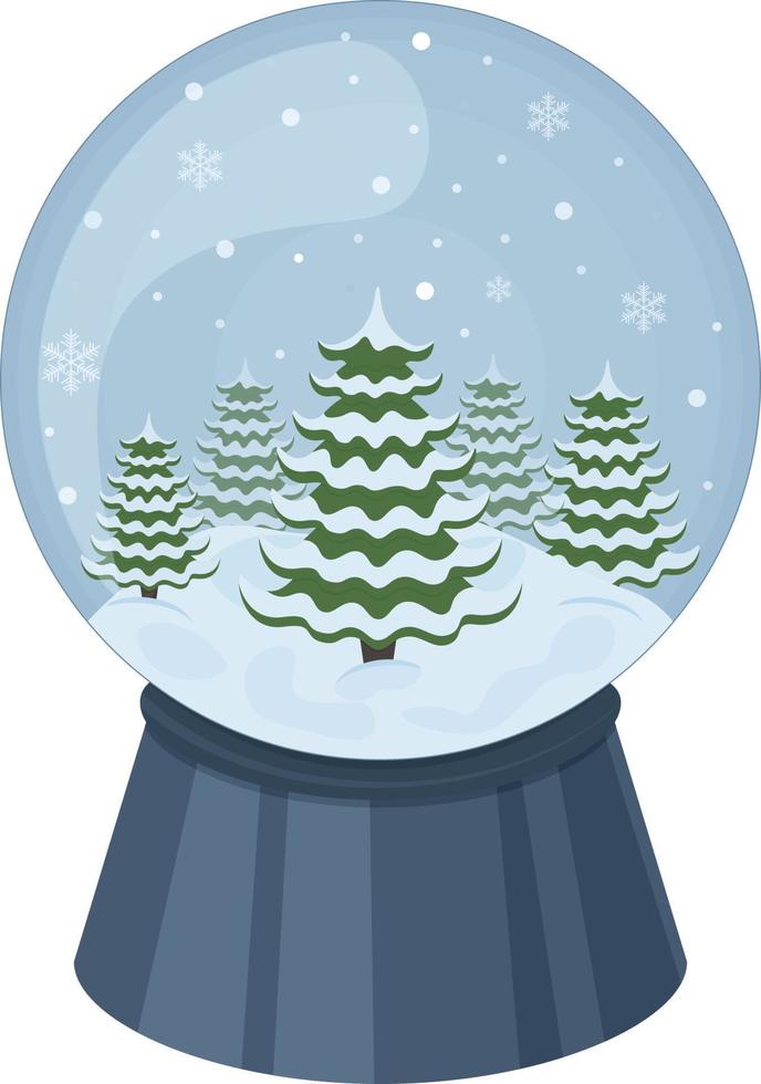 Kerstmis sneeuw wereldbol. een sneeuw bal met Kerstmis bomen en sneeuwvlokken. een Kerstmis accessoire. een feestelijk speelgoed. vector illustratie geïsoleerd Aan een wit achtergrond