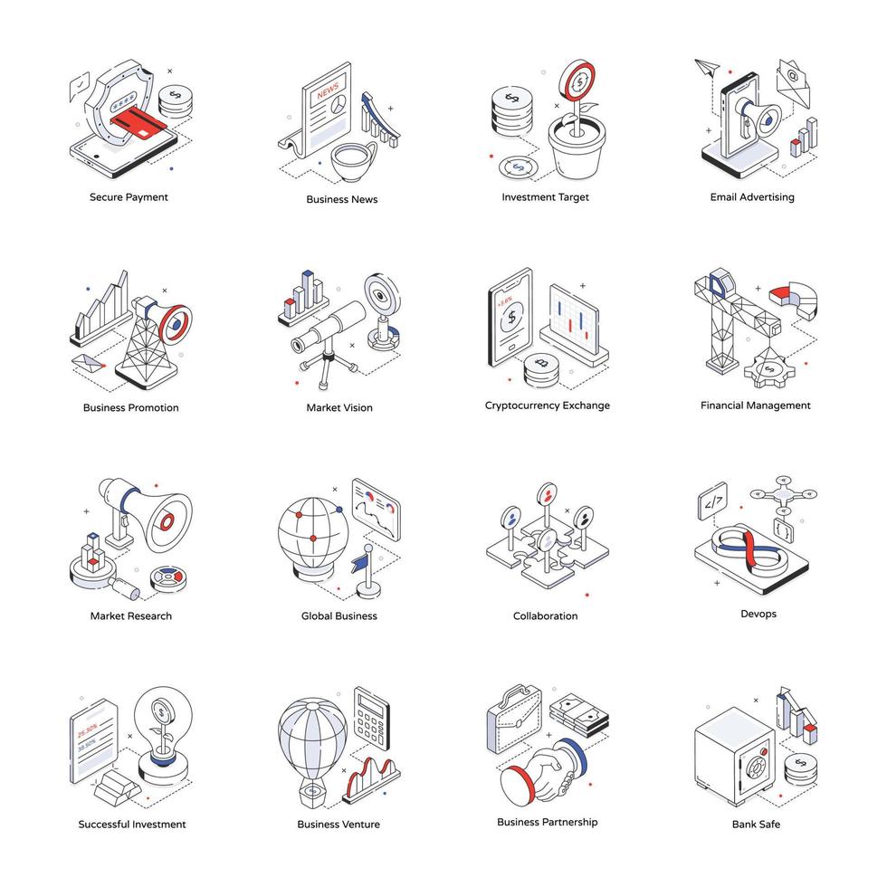 pak van financiën isometrische pictogrammen vector