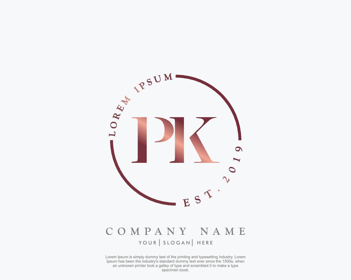 eerste brief pk vrouwelijk logo schoonheid monogram en elegant logo ontwerp, handschrift logo van eerste handtekening, bruiloft, mode, bloemen en botanisch met creatief sjabloon vector