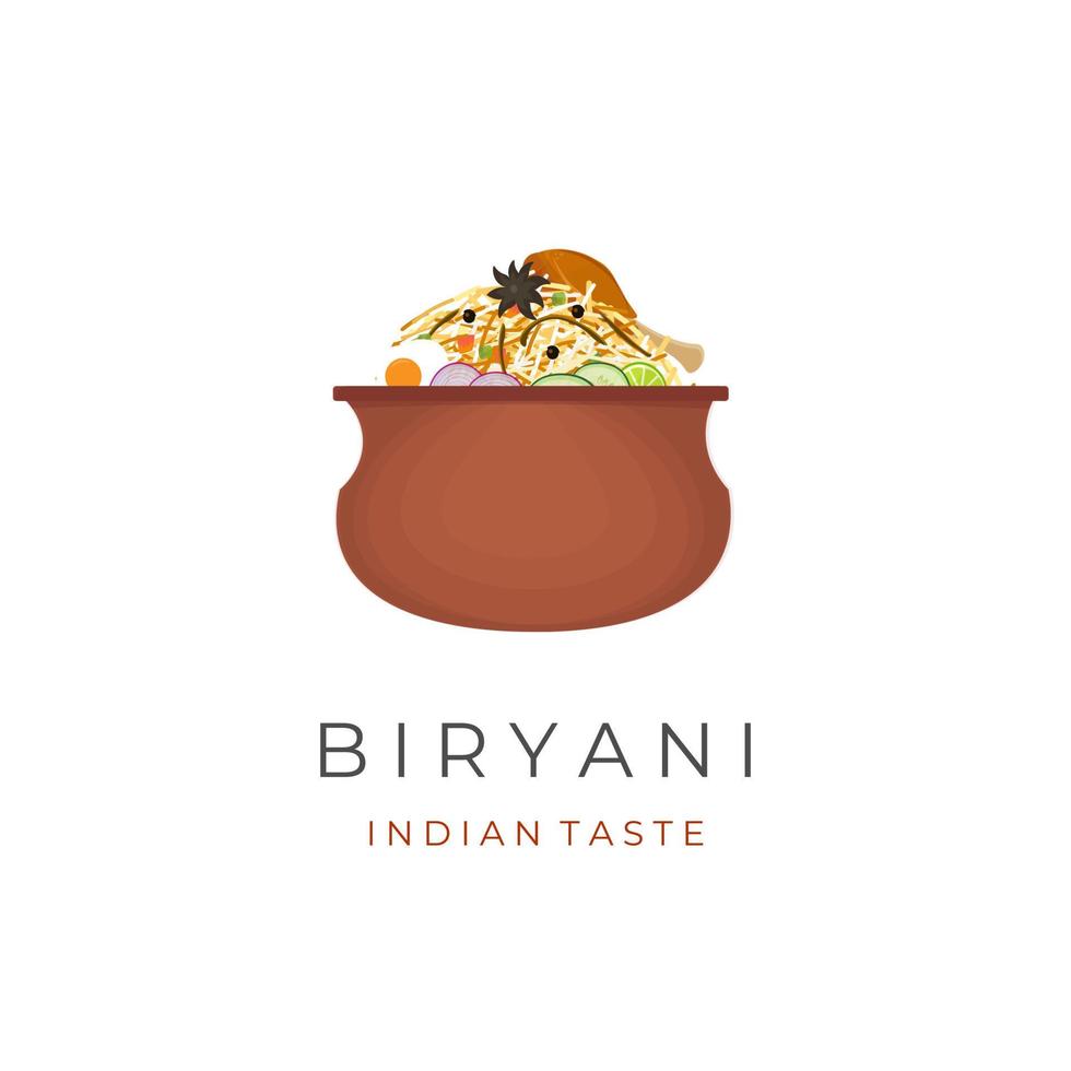 Indisch biryani rijst- vector illustratie logo geserveerd in een klei pot