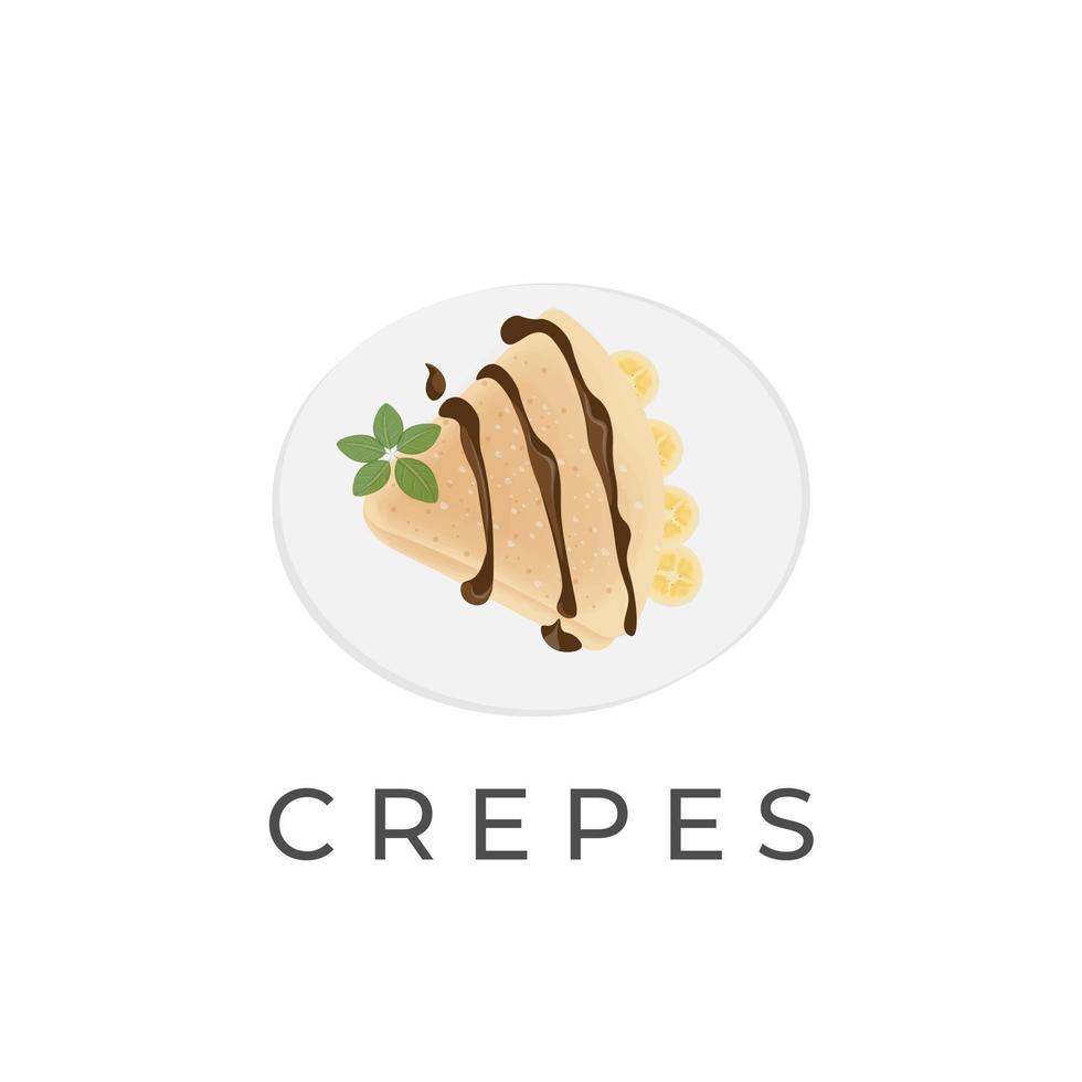 crêpe pannenkoek vector illustratie logo met banaan en chocola gesmolten topping