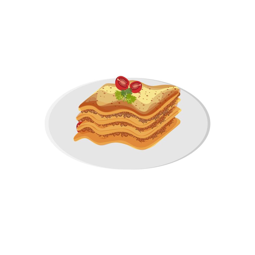 een plak lasagne in een wit bord vector illustratie