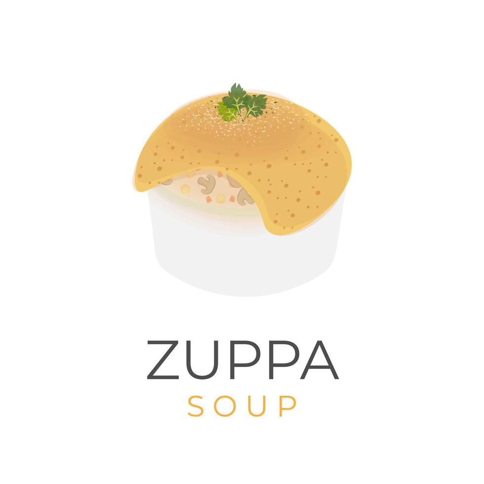 zuppa soep vector illustratie logo met dik soep binnen