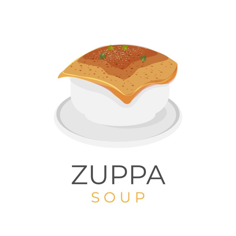 Italiaans zuppa soep of zuppa toscana vector illustratie logo met heerlijk gebakken gebakje