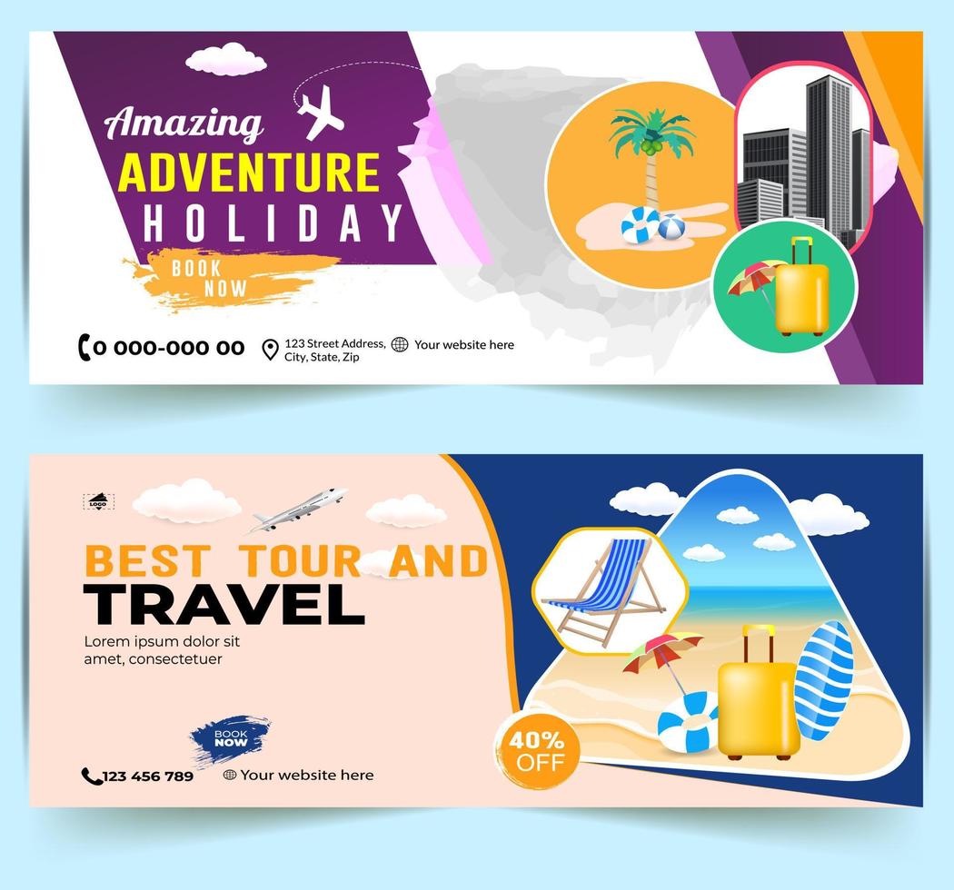 modern wereld tours banier ontwerp. bedrijf vakantie avontuur sjabloon. reizen agentschap wereld vakantie poster. vakantie korting sjabloon. reizen en tour sociaal media Hoes of web spandoek. vector