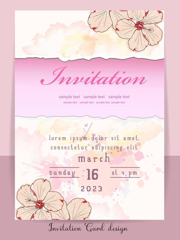 bruiloft uitnodiging kaart met mooi bloeiend bloemen waterverf achtergrond. mooi hand- tekening uitnodiging ontwerp roze roos uitnodiging sjabloon. elegant bruiloft kaart met mooi bloemen vector. vector