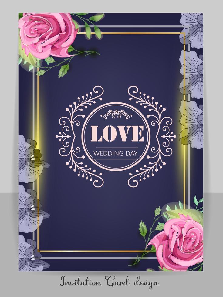 bruiloft uitnodiging kaart met mooi bloeiend bloemen waterverf achtergrond. mooi hand- tekening uitnodiging ontwerp roze roos uitnodiging sjabloon. elegant bruiloft kaart met mooi bloemen vector. vector