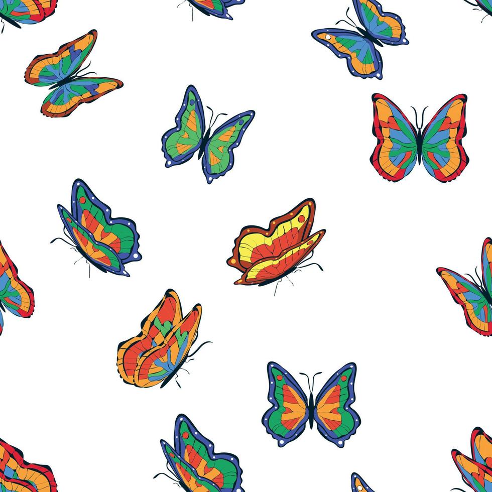 helder veelkleurig vlinders naadloos patroon. behang, achtergrond, kinderen partij, ambacht papier vector