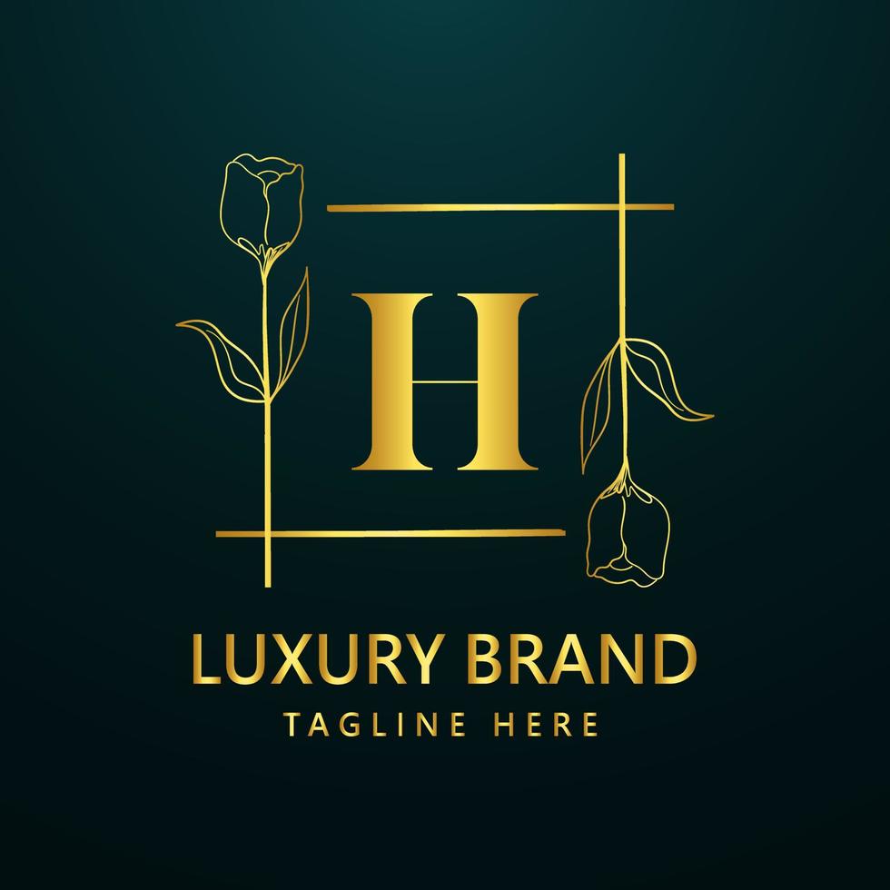 premie brief h logo icoon ontwerp. luxe sieraden kader edelsteen rand logo. schoonheid, mode, spa icoon, bloemen logo ontwerp vector