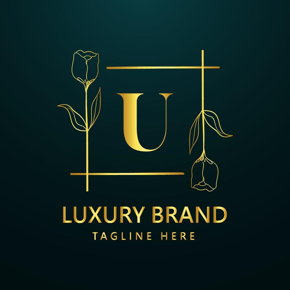 premie brief u logo icoon ontwerp. luxe sieraden kader edelsteen rand logo. schoonheid, mode, spa icoon, bloemen logo ontwerp vector