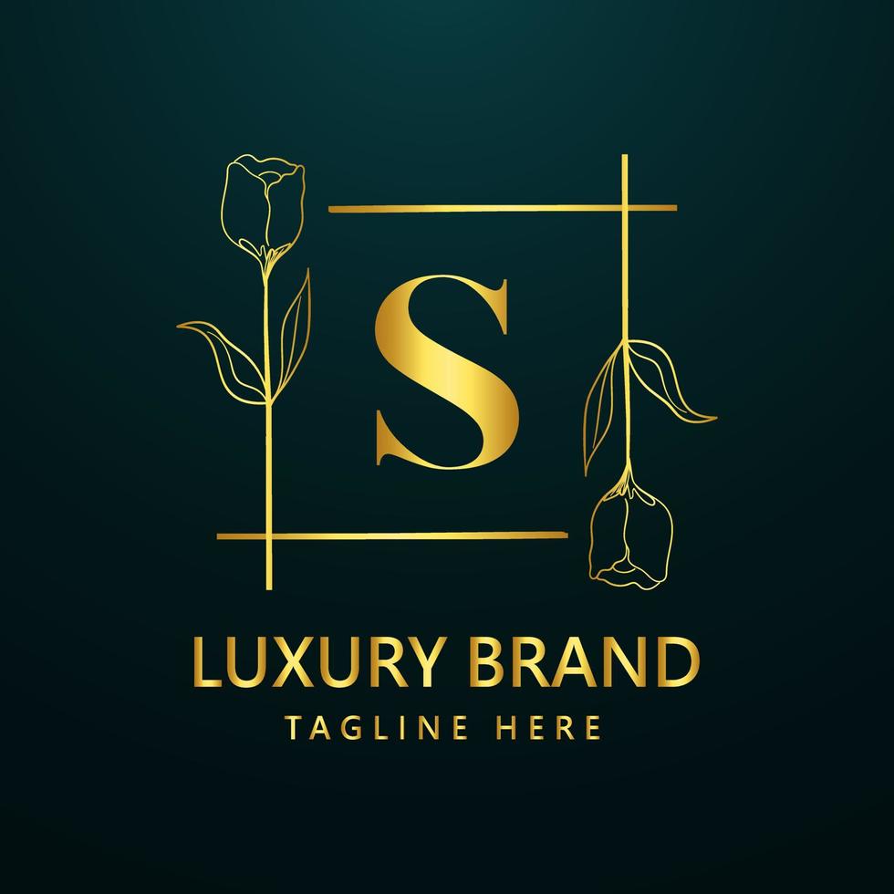 premie brief s logo icoon ontwerp. luxe sieraden kader edelsteen rand logo. schoonheid, mode, spa icoon, bloemen logo ontwerp vector