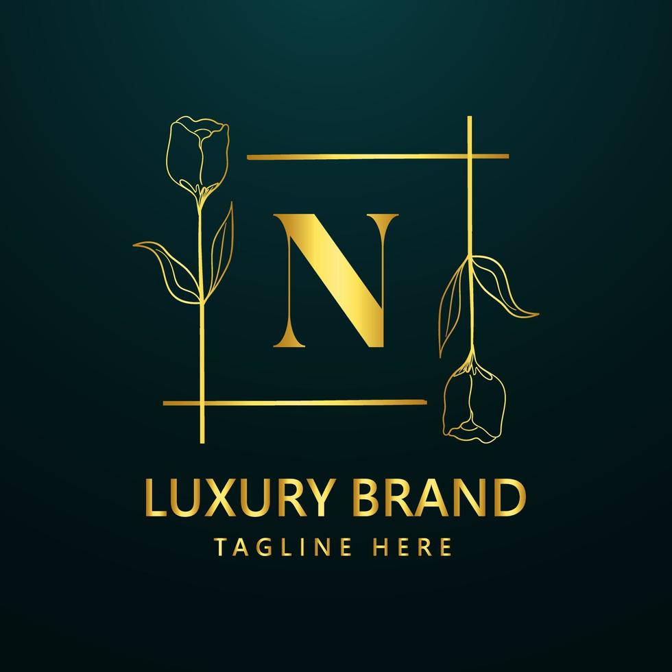 premie brief n logo icoon ontwerp. luxe sieraden kader edelsteen rand logo. schoonheid, mode, spa icoon, bloemen logo ontwerp vector
