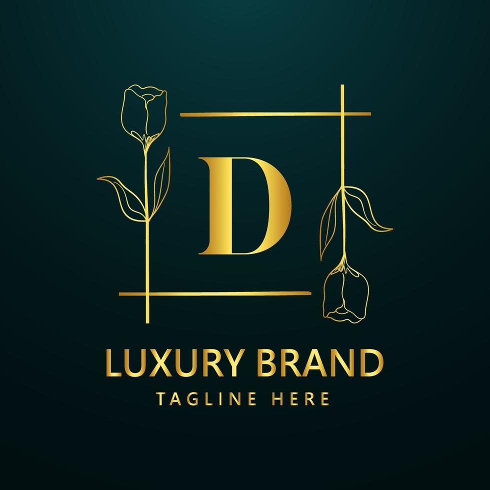 premie brief d logo icoon ontwerp. luxe sieraden kader edelsteen rand logo. schoonheid, mode, spa icoon, bloemen logo ontwerp vector