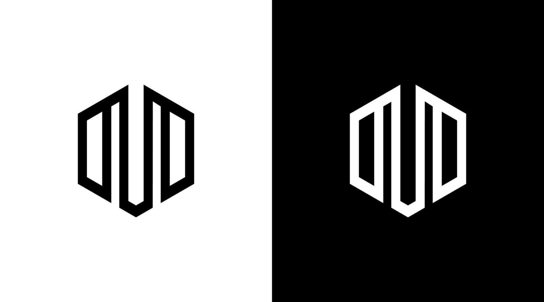 zeshoek architectuur gebouw logo monogram m brief eerste zwart en wit icoon ontwerpen Sjablonen vector
