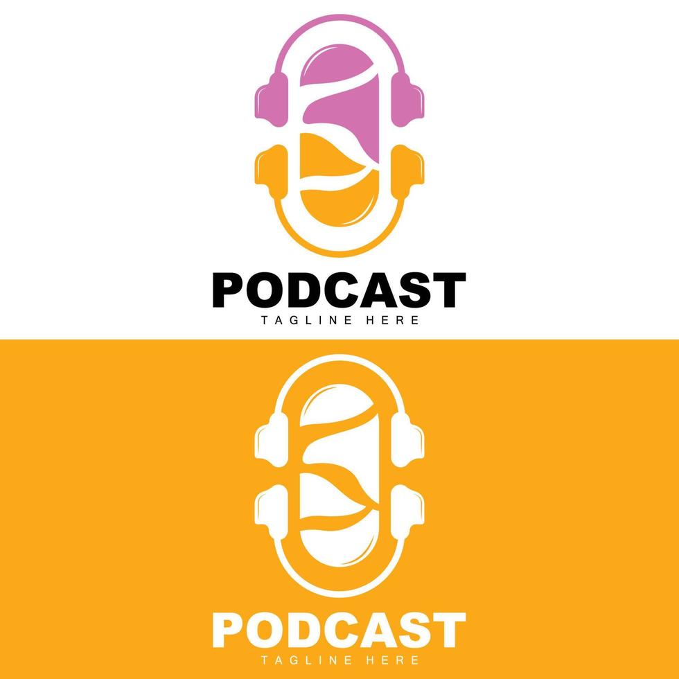 podcast logo, vector, koptelefoon en chatten, gemakkelijk wijnoogst microfoon ontwerp vector