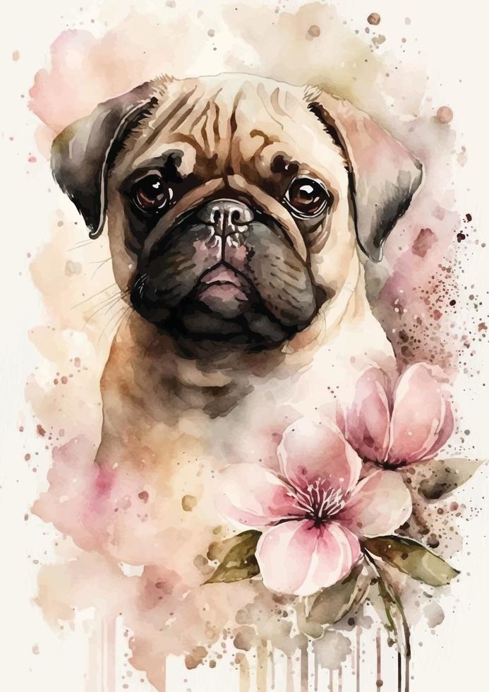 schattig mopshond hond waterverf illustratie voor diy projecten vector