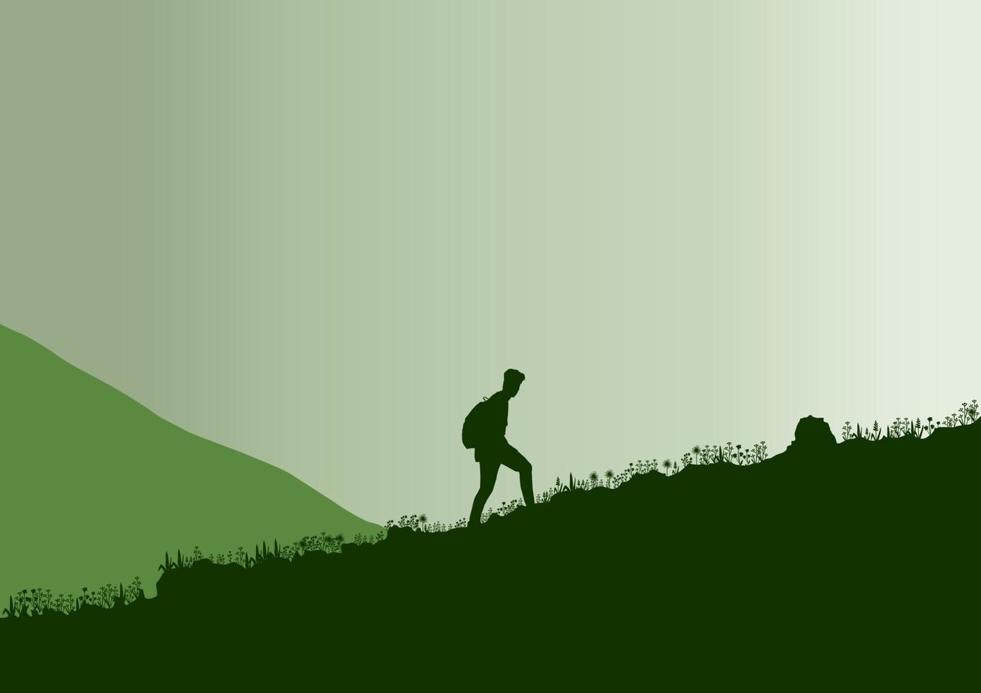 silhouet van een Mens wandelen Aan de heuvel, vector illustratie