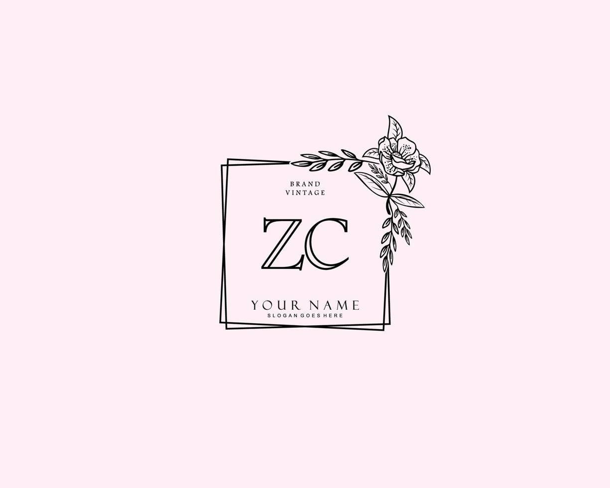 eerste zc schoonheid monogram en elegant logo ontwerp, handschrift logo van eerste handtekening, bruiloft, mode, bloemen en botanisch met creatief sjabloon. vector