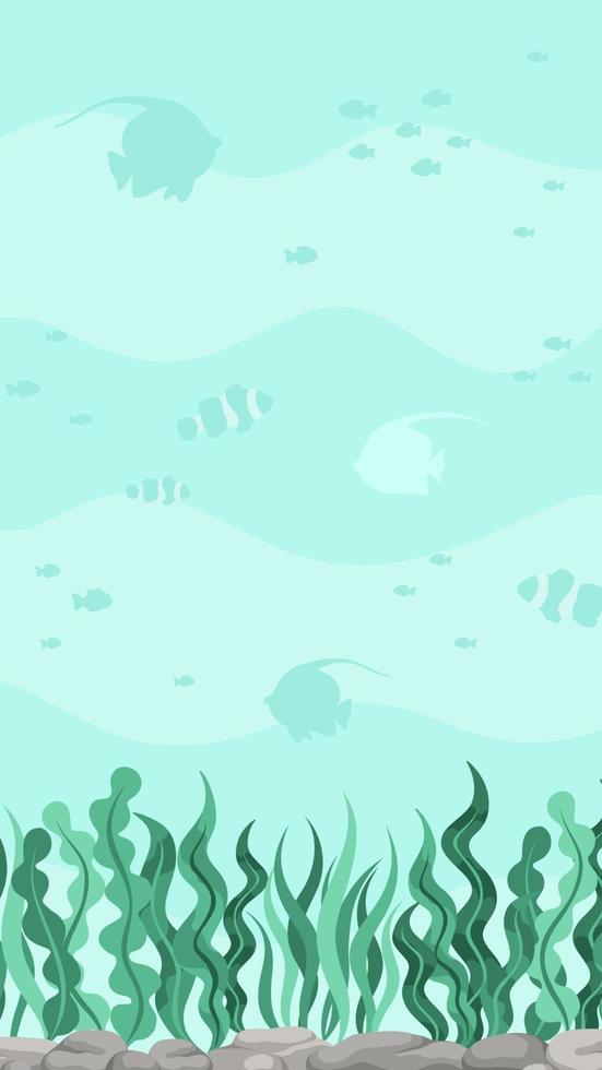 onderwater- tafereel met vissen en zeewier. marinier leven vector ontwerp sjabloon. achtergronden met kopiëren ruimte voor tekst voor spandoeken, sociaal media verhalen