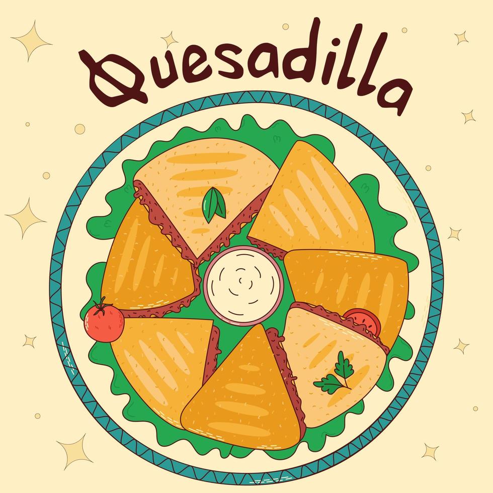 Mexicaans traditioneel voedsel. Quesadilla. vector illustratie in hand- getrokken stijl