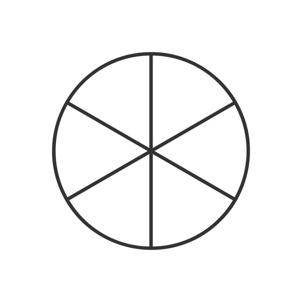 cirkel verdeeld in 6 segmenten geïsoleerd Aan wit achtergrond. taart of pizza ronde vorm besnoeiing in zes Gelijk onderdelen in schets stijl vector