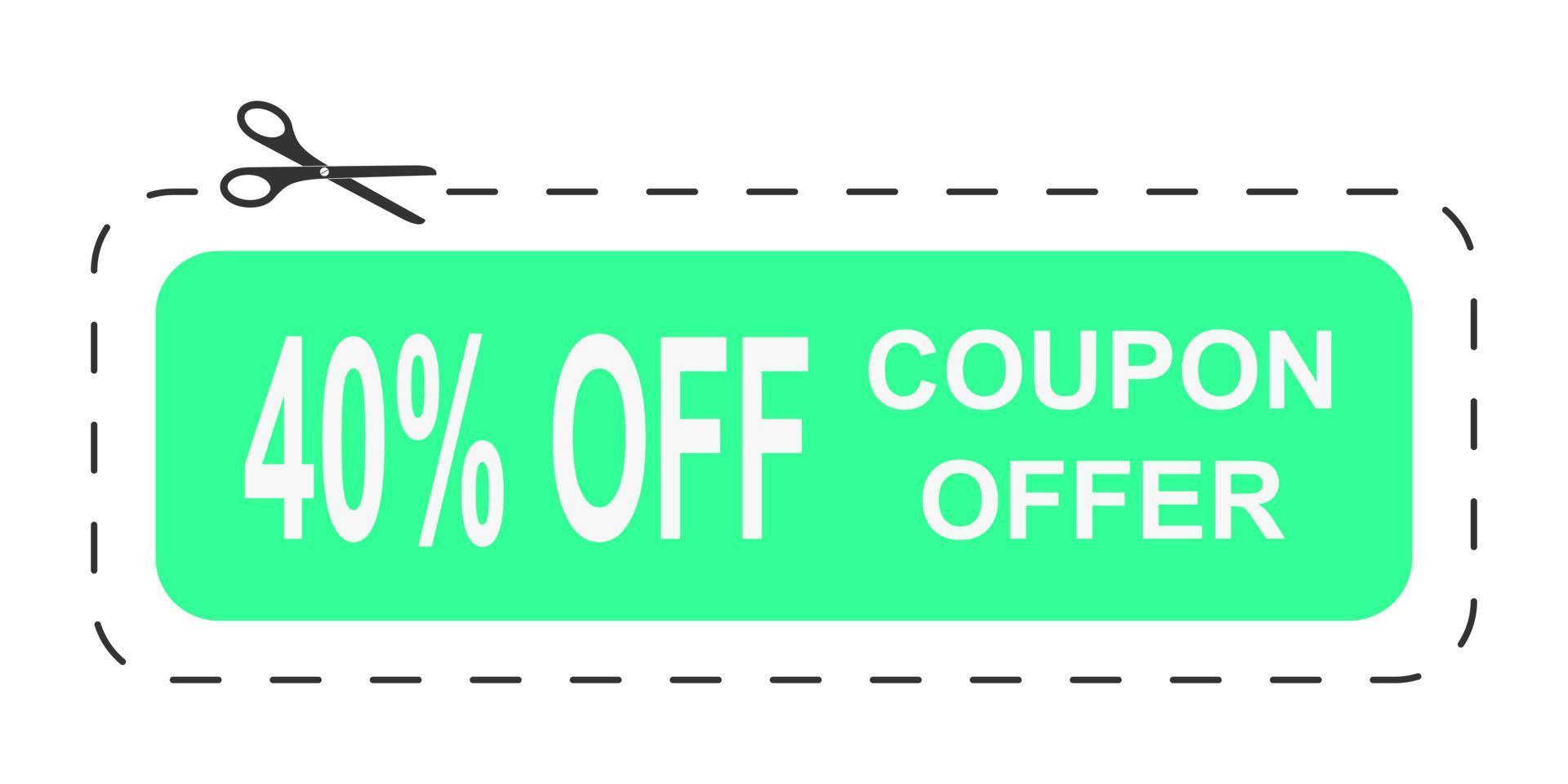 coupon met 40 procent bieden. korting mockup met stippel besnoeiing lijn en schaar icoon. laag prijs concept vector